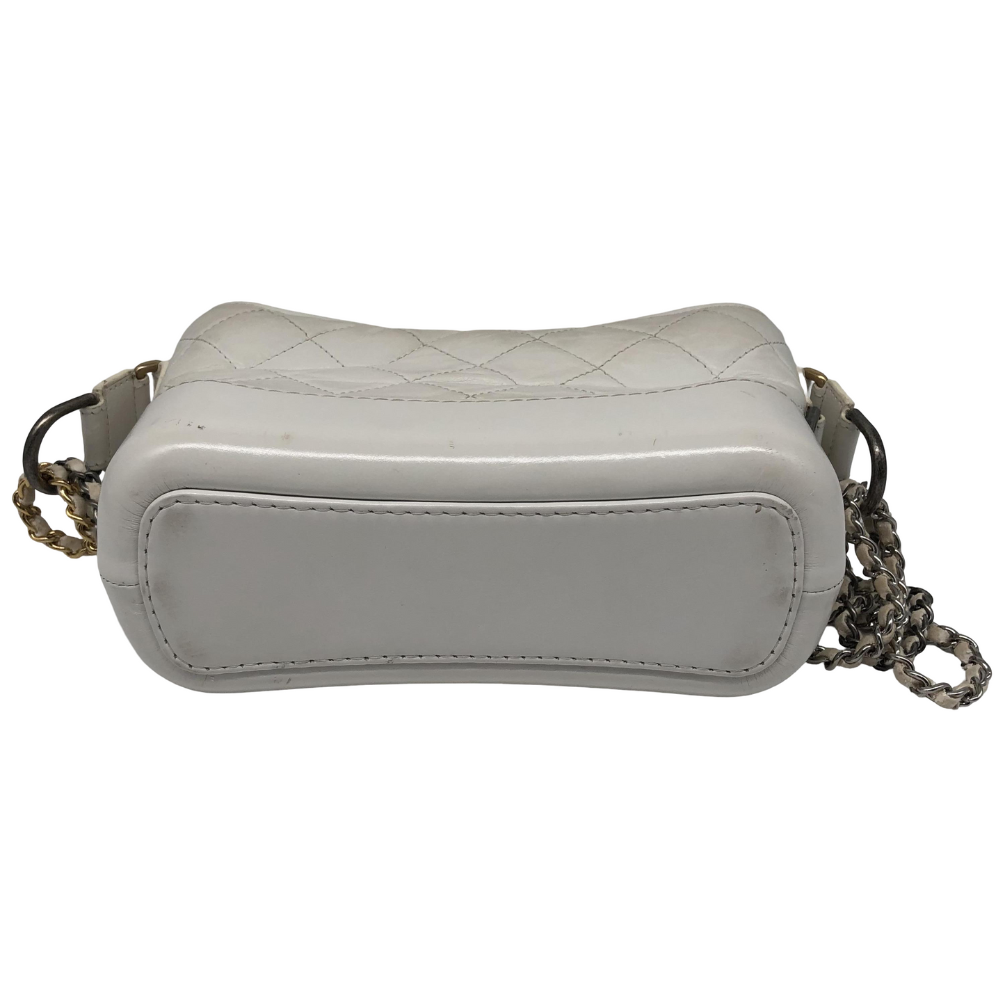 Chanel Gabrielle Hobo Quilted Aged Calfskin, White, Calfskin, Shoulder Bag