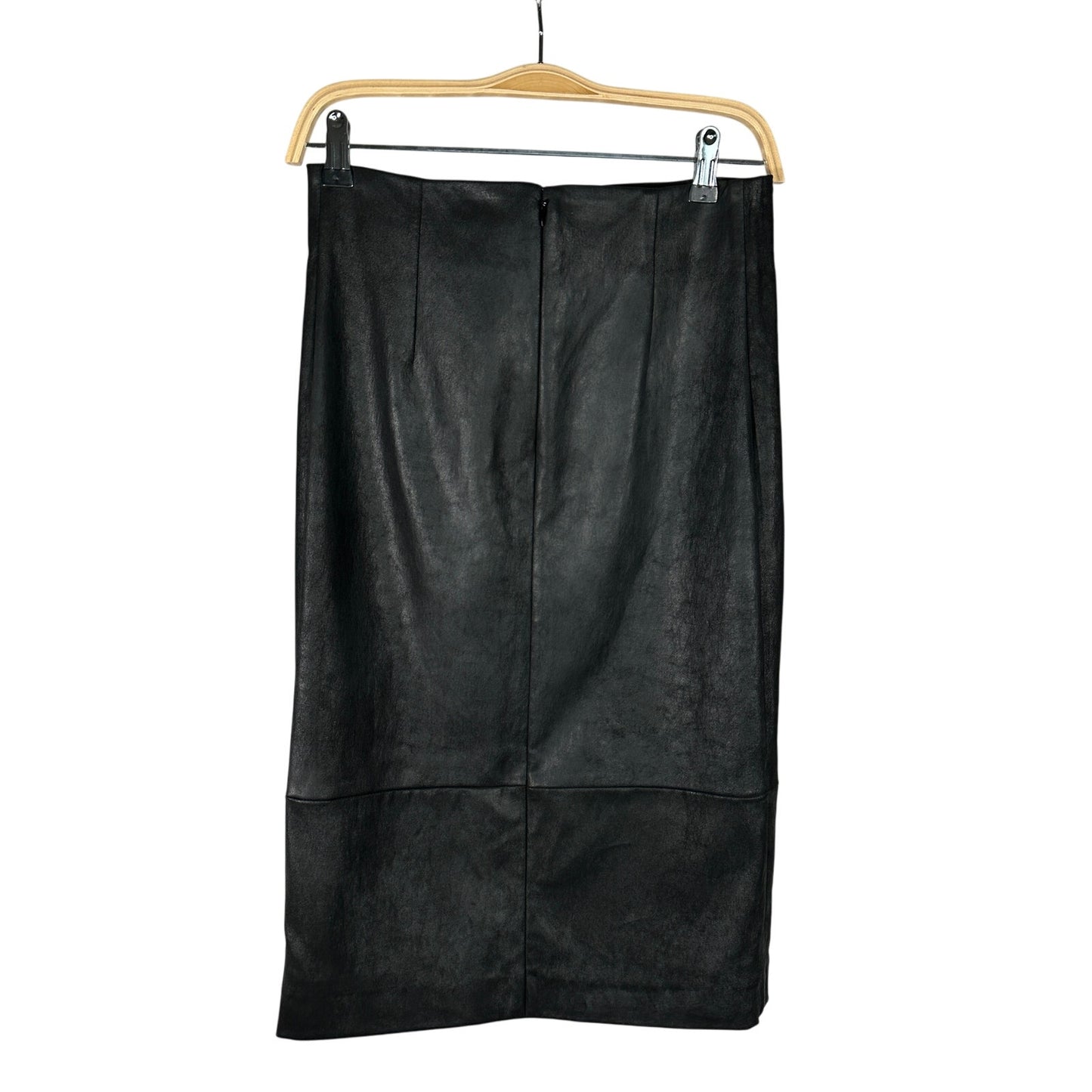 Sonia Speciale Midi Skirt Womens 42 IT Black Leather Straight Cut Classic Formal