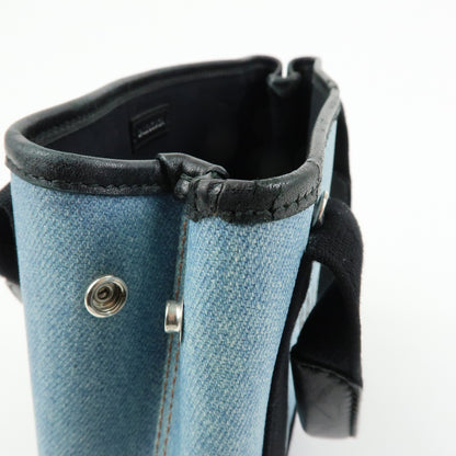 Balenciaga Navy Cabas Coated Denim with Leather, Blue, PVC, Tote Bag