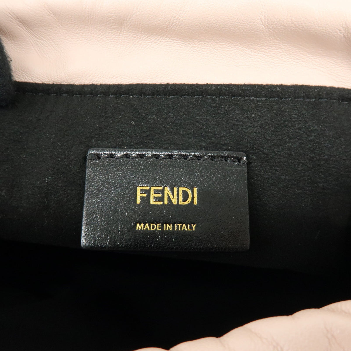 Fendi Logo Drawstring Leather, Pink, Leather, Handbag