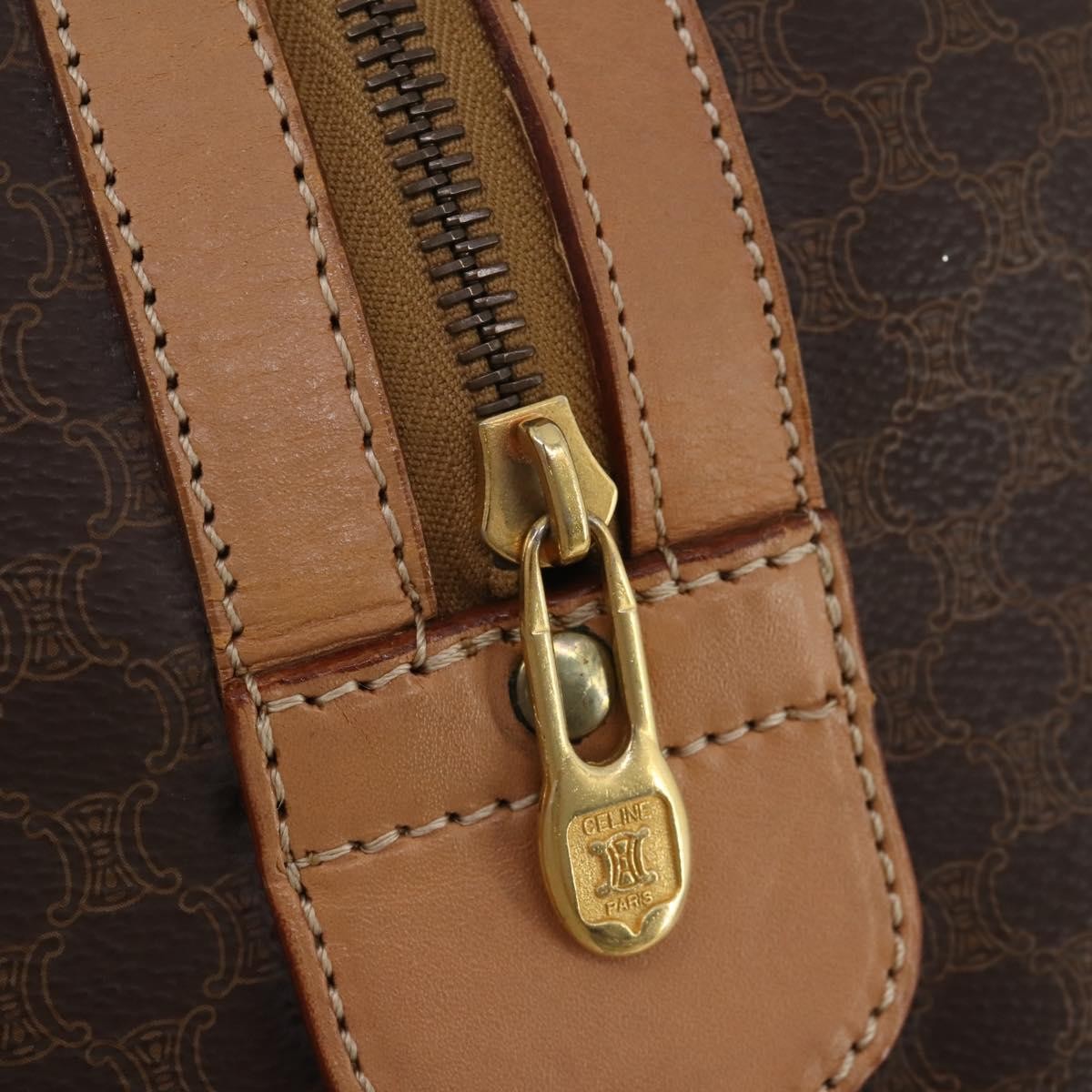 Celine Vintage Duffle Canvas and Leather, Brown, Canvas, Travel Bag