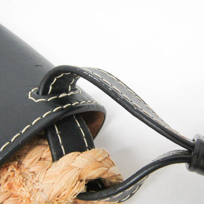 Loewe Gate Leather Leather with Raffia, Black, Leather, Shoulder Bag