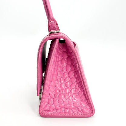 Balenciaga Hourglass Top Handle Crocodile Embossed Leather, Pink, Leather, Handbag