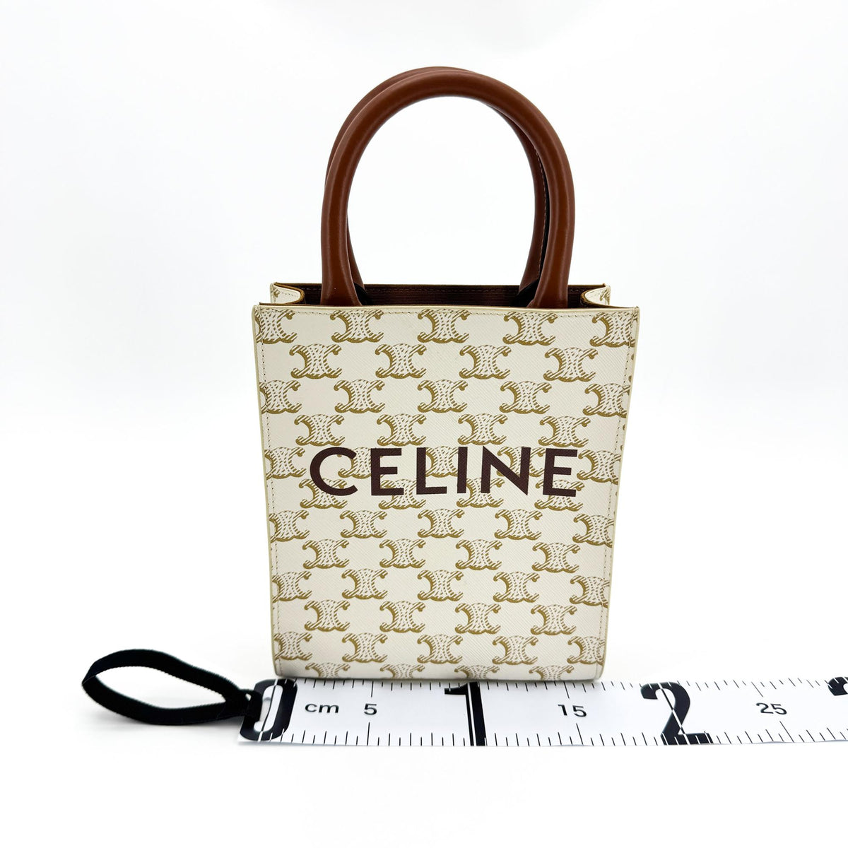 Celine Vertical Cabas Triomphe Coated Canvas, White, Canvas, Tote Bag