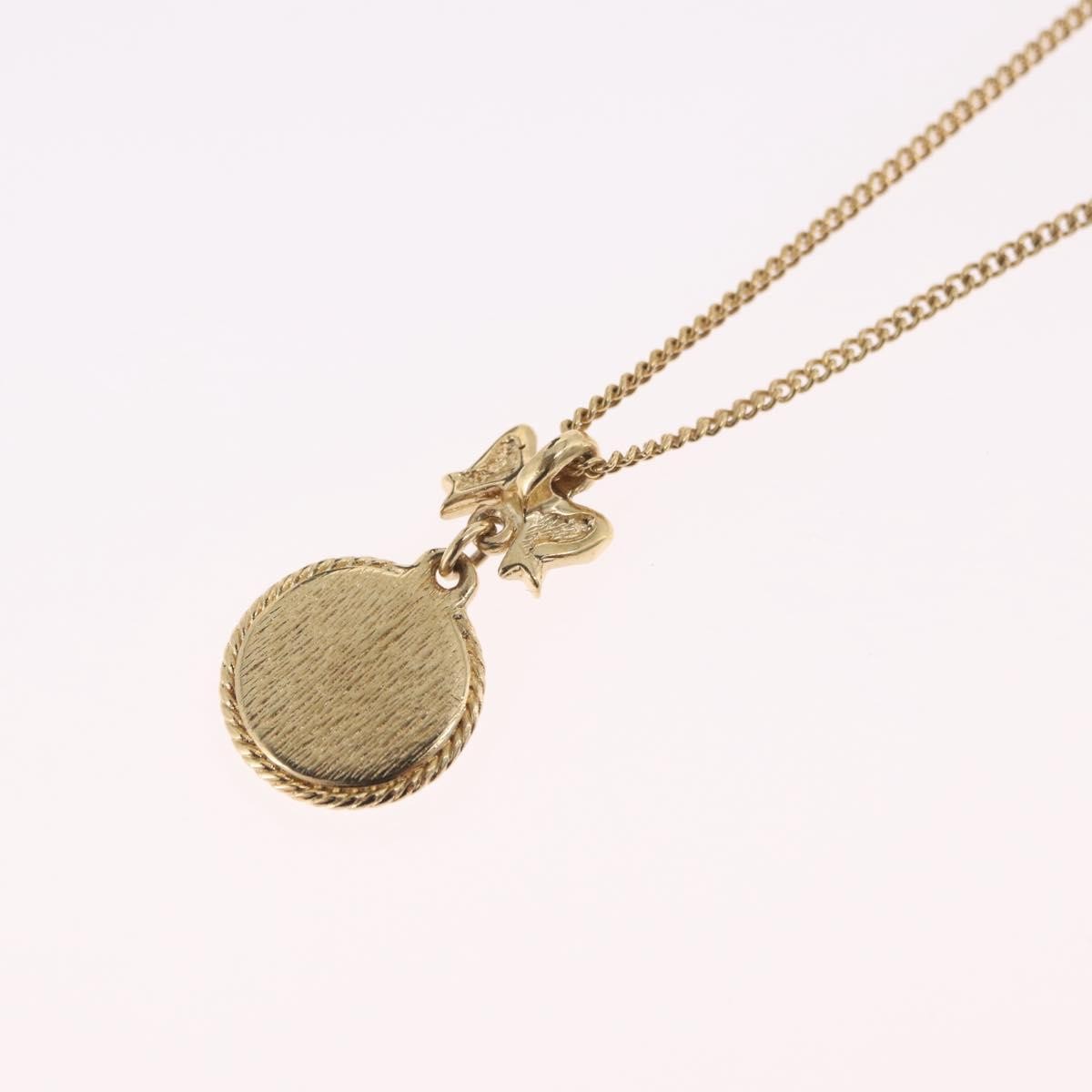 Christian Dior Round Logo Pendant Metal with Crystal, Gold, Metal, Necklace