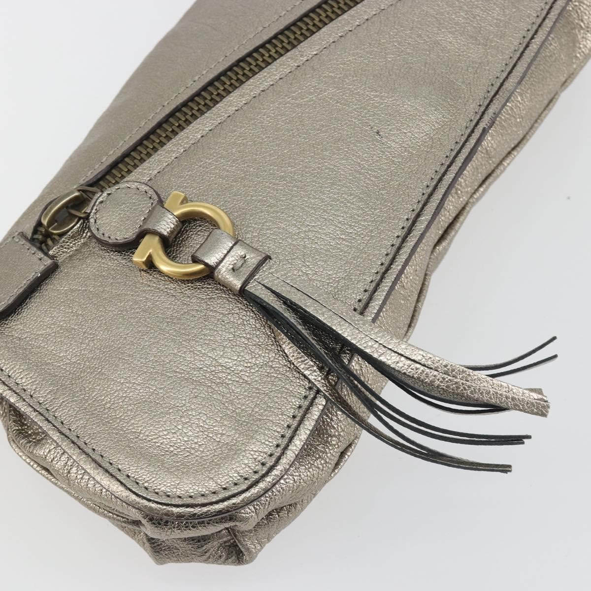 Salvatore Ferragamo Gancini Leather, Silver, Leather, Shoulder Bag
