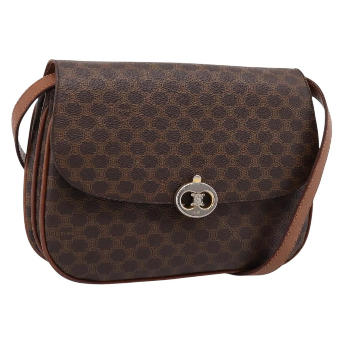 Celine Vintage Macadam Canvas and Leather, Brown, PVC, Shoulder Bag