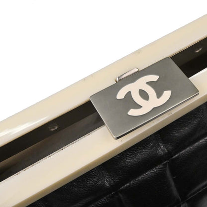 Chanel Chocolate Bar Frame Quilted Lambskin, Black, Leather, Shoulder Bag