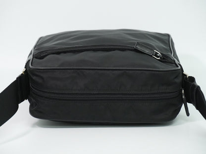 Prada Front Zip Messenger Quilted Tessuto, Black, Nylon, Shoulder Bag