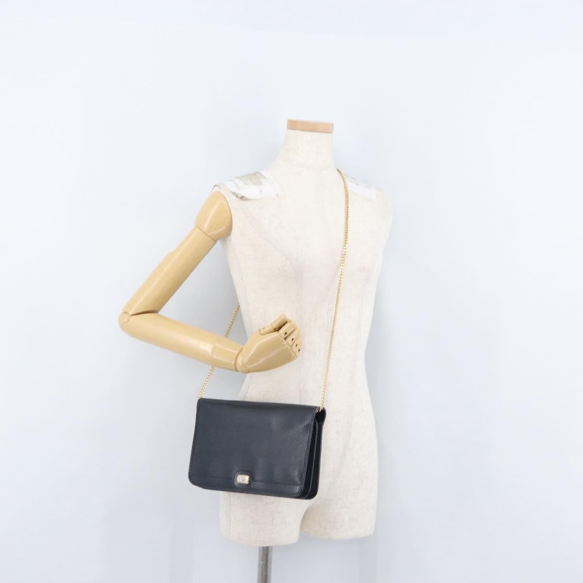 Christian Dior Vintage Chain Flap Leather, Navy, Leather, Shoulder Bag