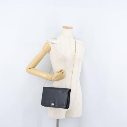Christian Dior Vintage Chain Flap Leather, Navy, Leather, Shoulder Bag
