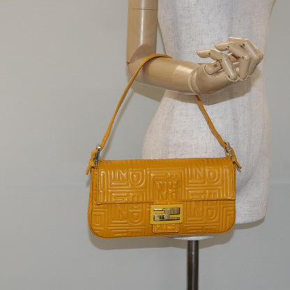 Fendi Mamma Baguette Shoulder Bag Canvas, YELLOW, LEATHER, Shoulder bag