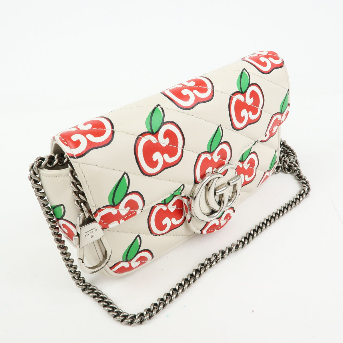 Gucci GG Marmont Flap Printed Diagonal Quilted Leather, White, Leather, Handbag
