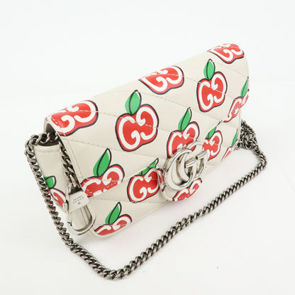 Gucci GG Marmont Flap Printed Diagonal Quilted Leather, White, Leather, Handbag