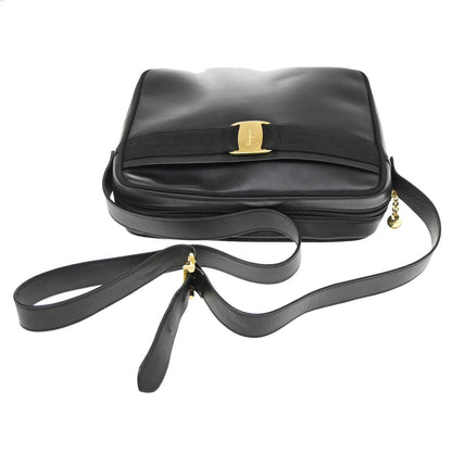 Salvatore Ferragamo Vara Bow Camera Leather, Black, Leather, Shoulder Bag