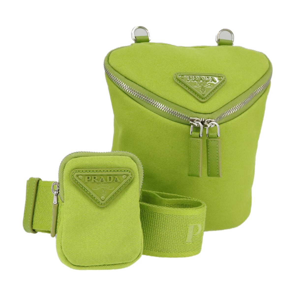 Prada Zipped Triangle Canvas, Green, Canvas, Crossbody Bag