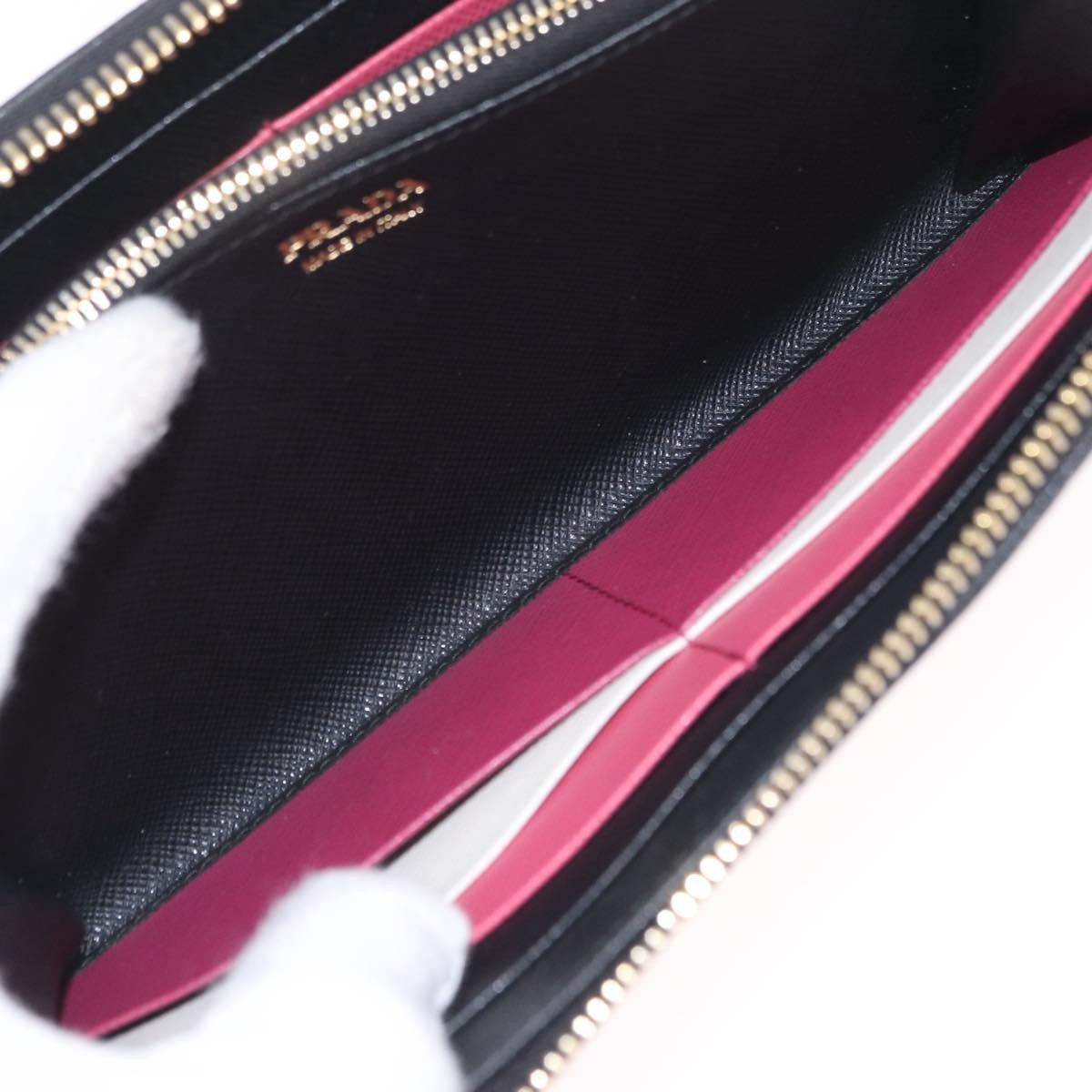 Prada Zip Around Tab Saffiano Leather, Black, Leather, Wallet
