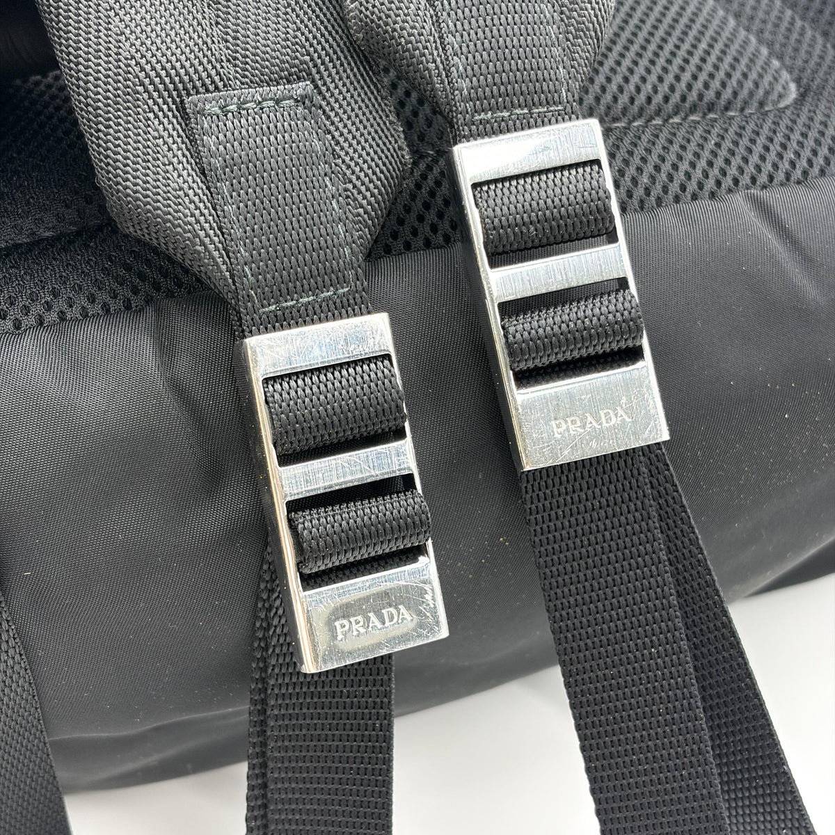 Prada Double Buckle Top Handle Tessuto, Black, Nylon, Backpack