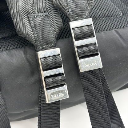 Prada Double Buckle Top Handle Tessuto, Black, Nylon, Backpack