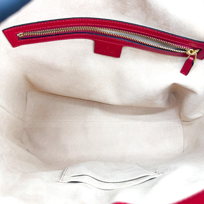 Gucci Signature Fold Over Guccissima Leather, Red, Leather, Tote Bag