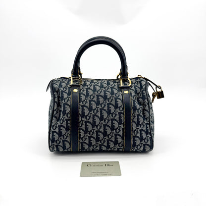 Christian Dior Vintage Trotter Boston Diorissimo Canvas, Blue, Canvas, Handbag