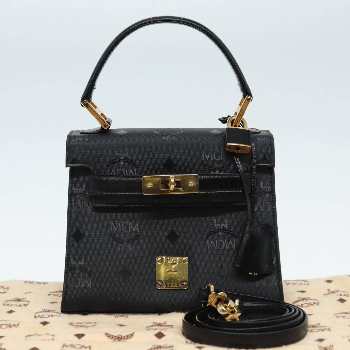 MCM Visetos, Black, Canvas, handbag