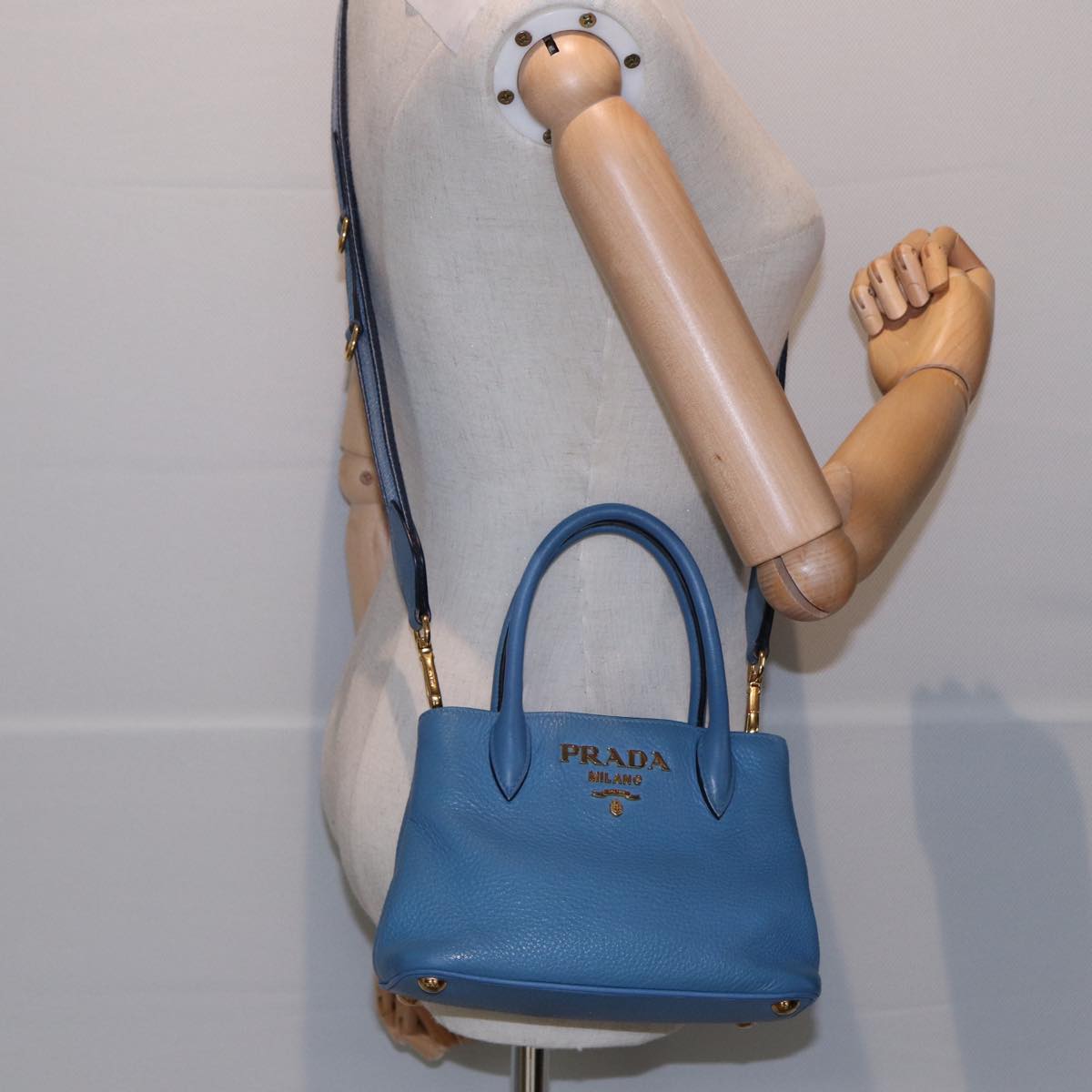 Prada Saffiano, Blue, Leather, handbag