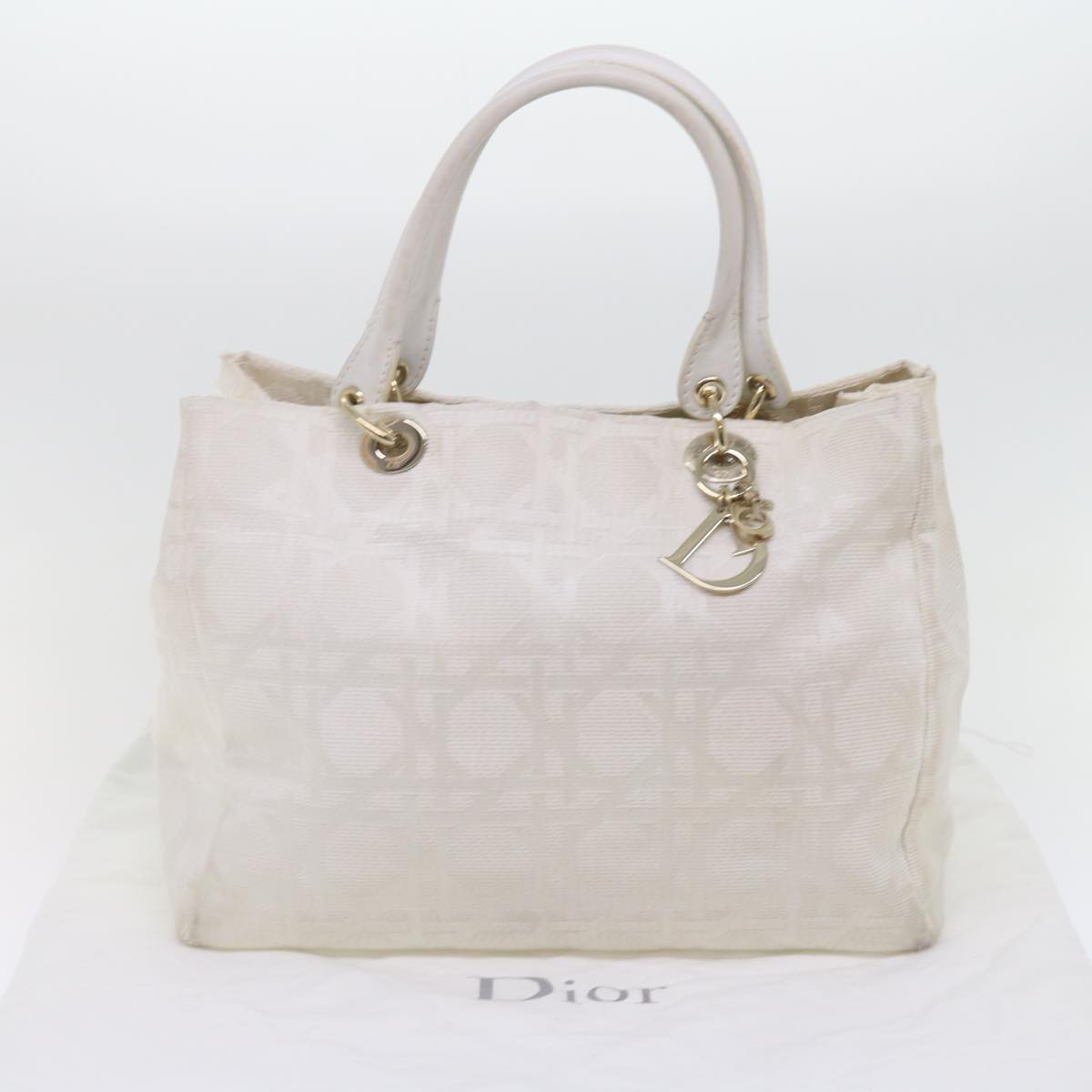 Dior Lady Dior, White, Canvas, handbag