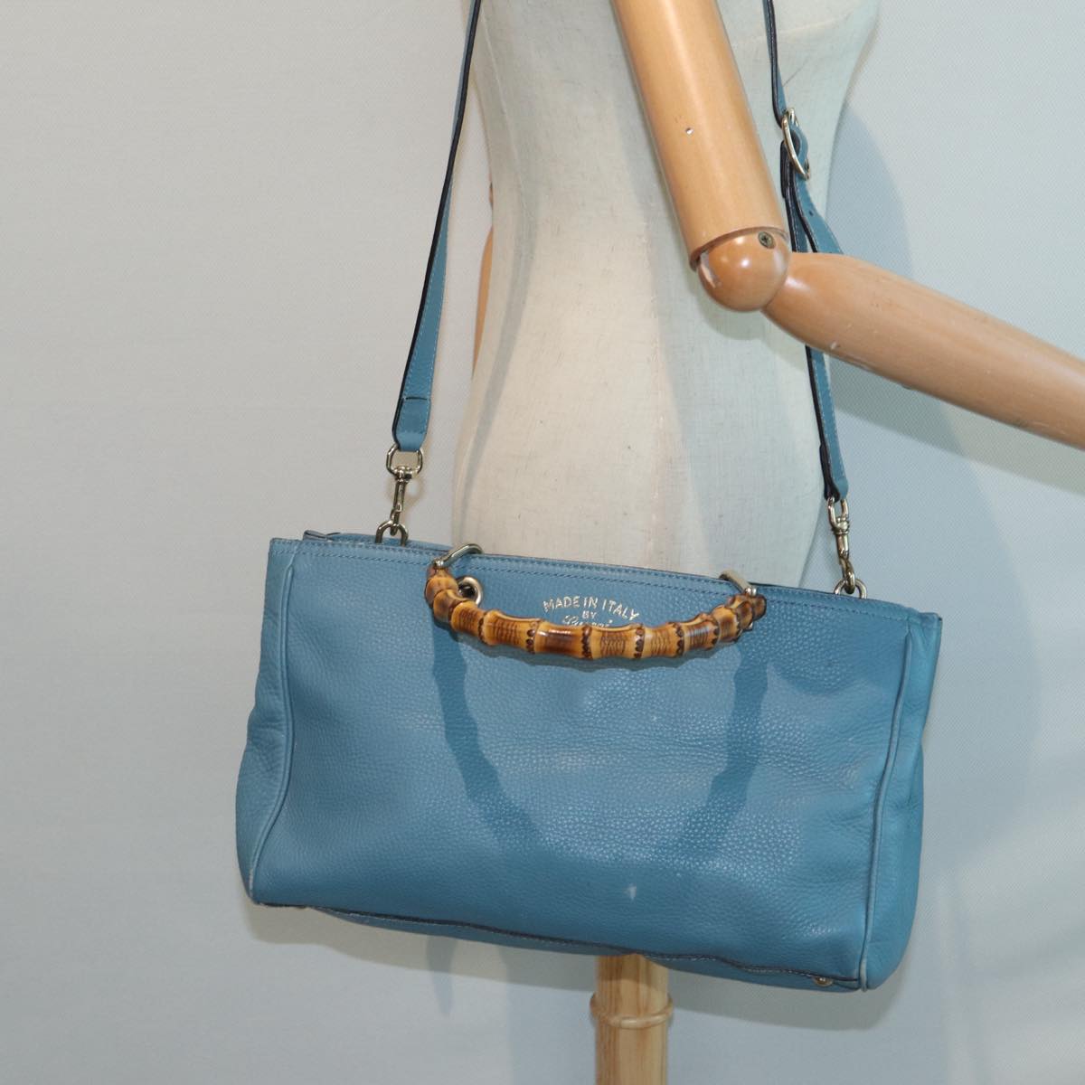 Gucci Bamboo, Blue, Leather, handbag