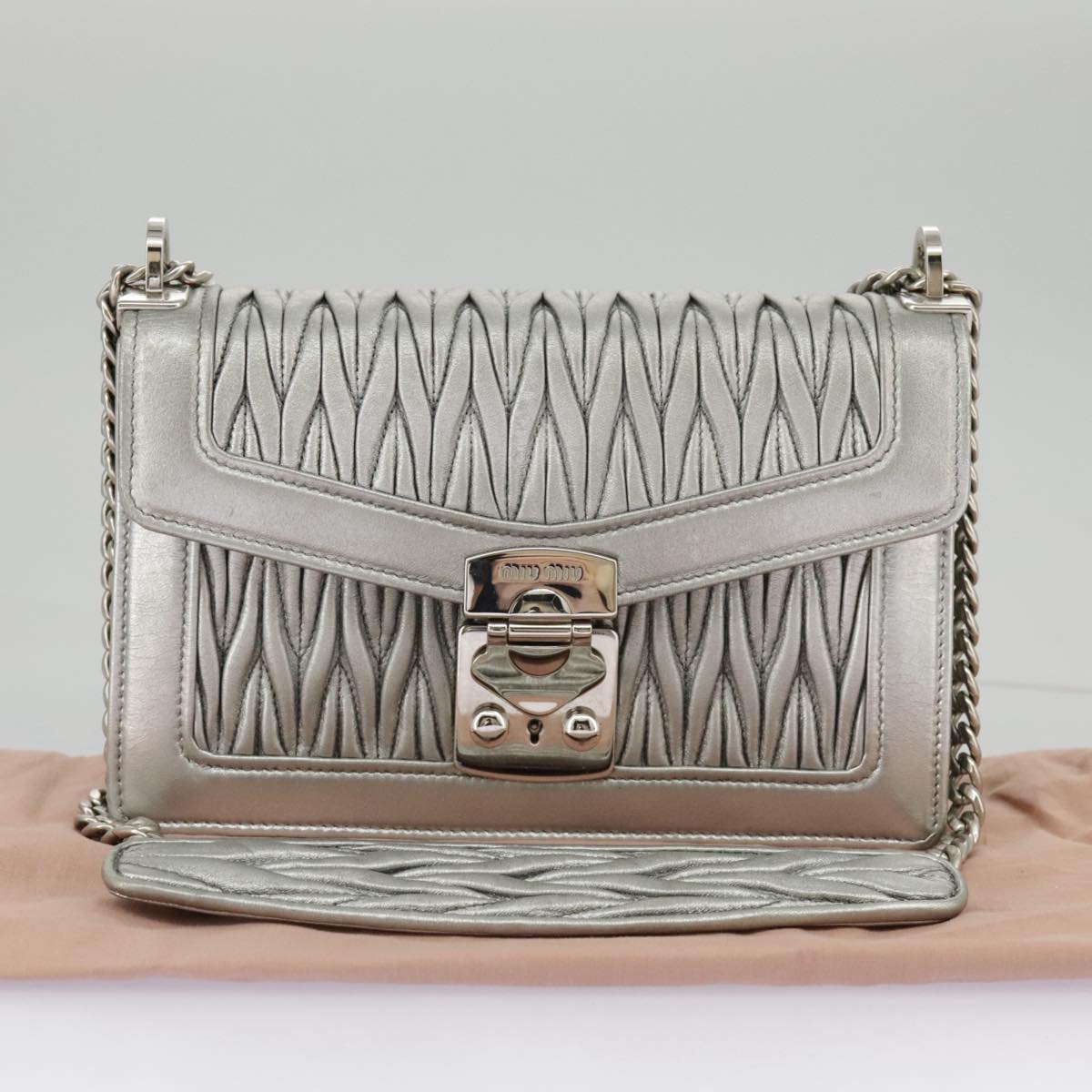 Miu Miu Confidential, Silver, Leather, shoulder