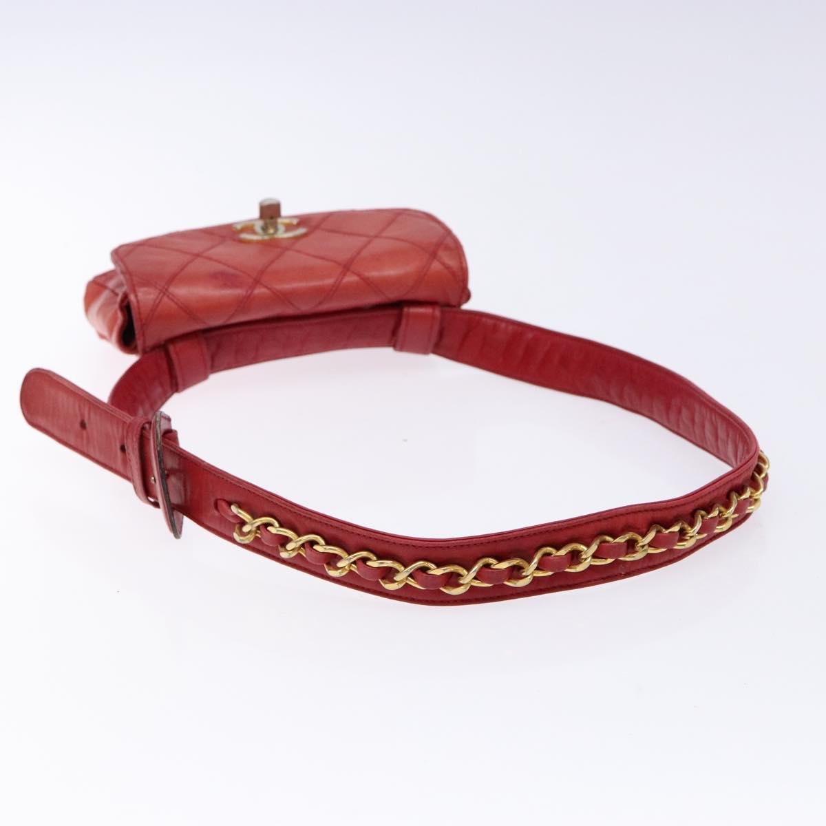 Chanel Bag belt, Red, Leather, clutch