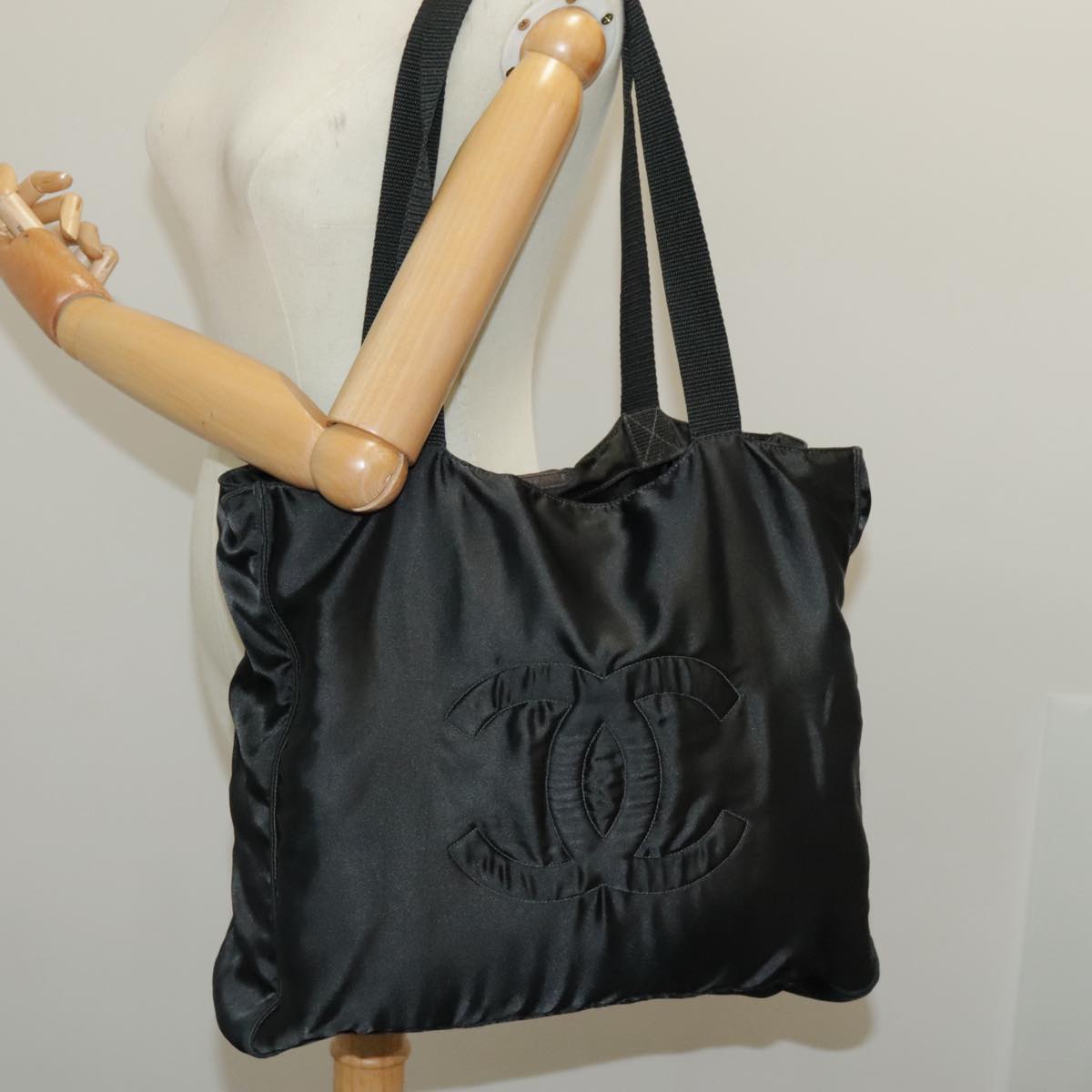 Chanel Cc, Black, Silk, tote