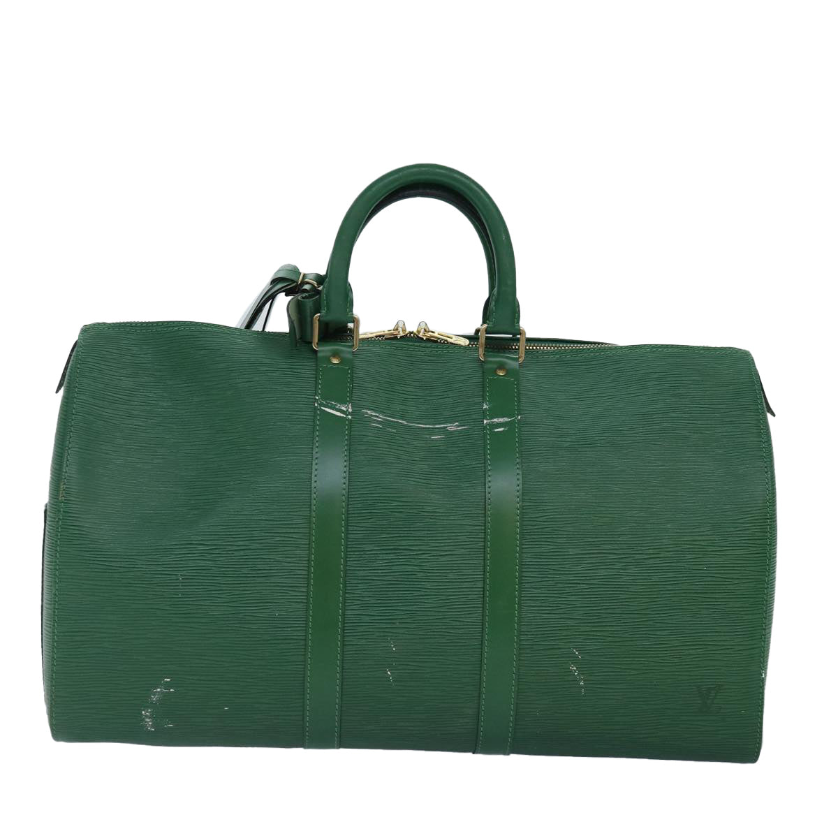 Louis Vuitton Keepall 45, Green, Leather, travel