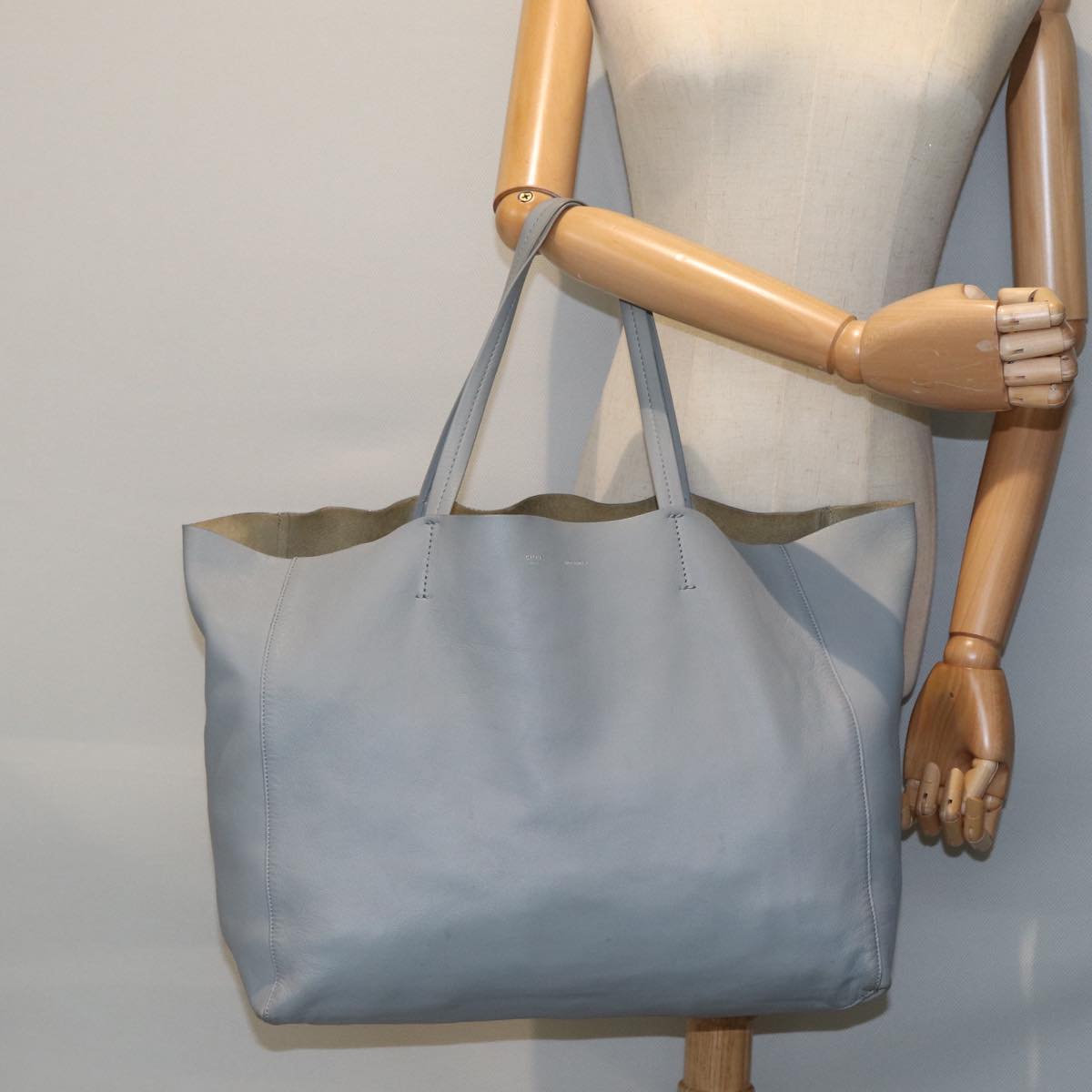 Céline Cabas Horizontal, Grey, Leather, tote