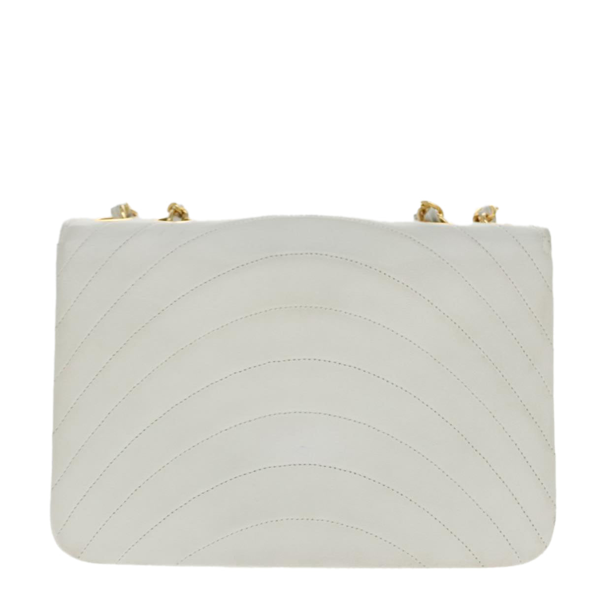 Chanel Demi Lune, White, Leather, shoulder