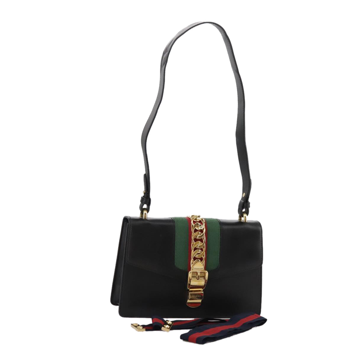 Gucci Sylvie, Black, Leather, shoulder