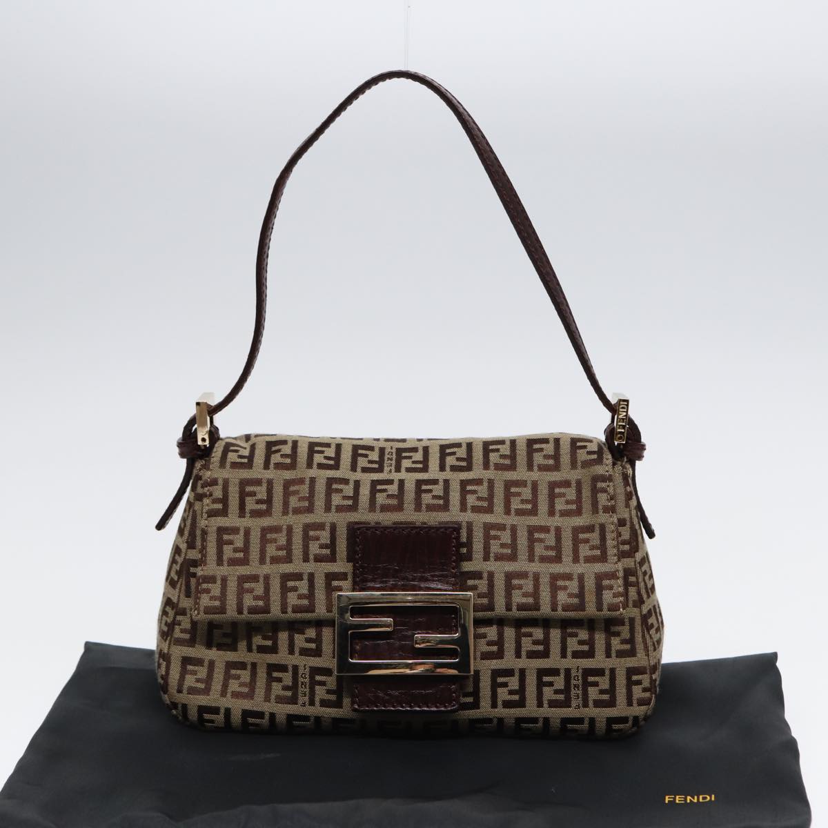 Fendi Mamma Baguette, Brown, Canvas, handbag