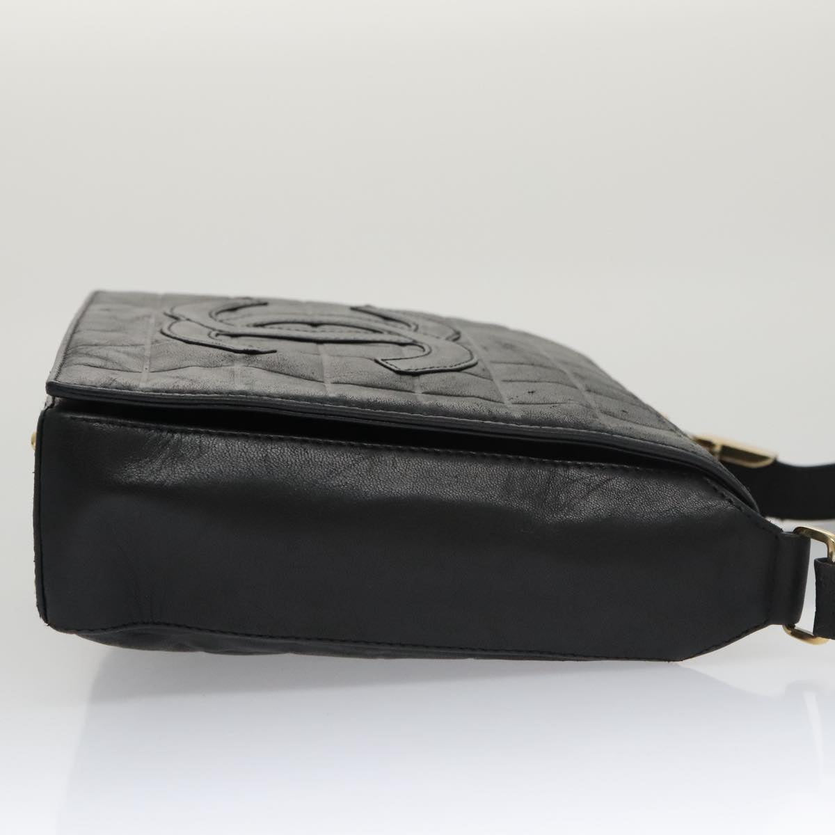 Chanel Chocolate bar, Black, Calfskin, shoulder