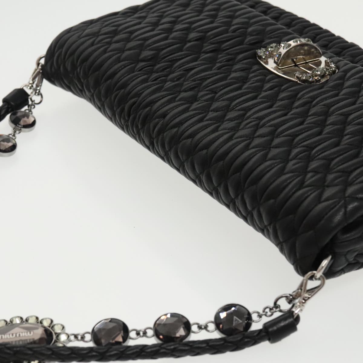 Miu Miu Crystal, Black, Leather, shoulder