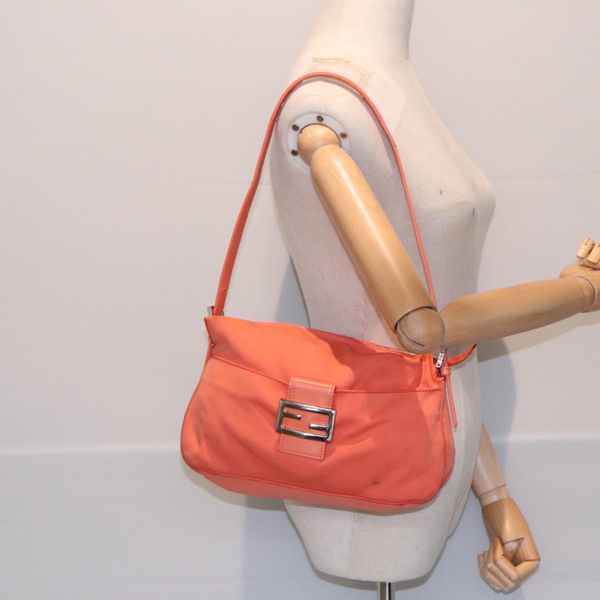 Fendi Mamma Baguette, Orange, Canvas, shoulder