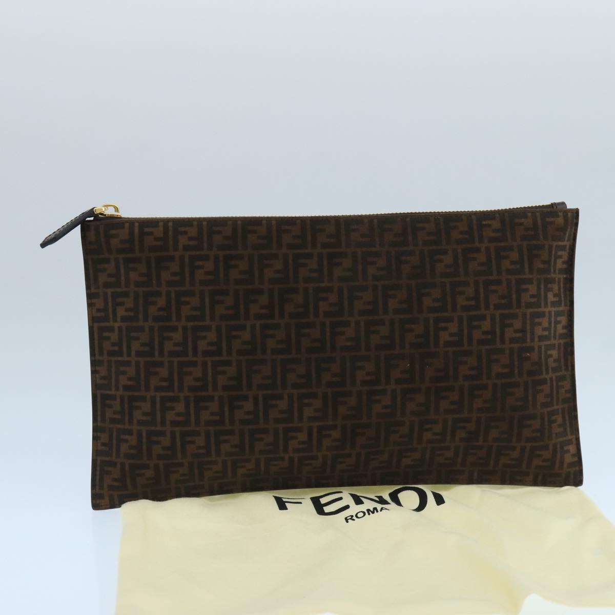 Fendi Zucchino, Brown, Canvas, clutch