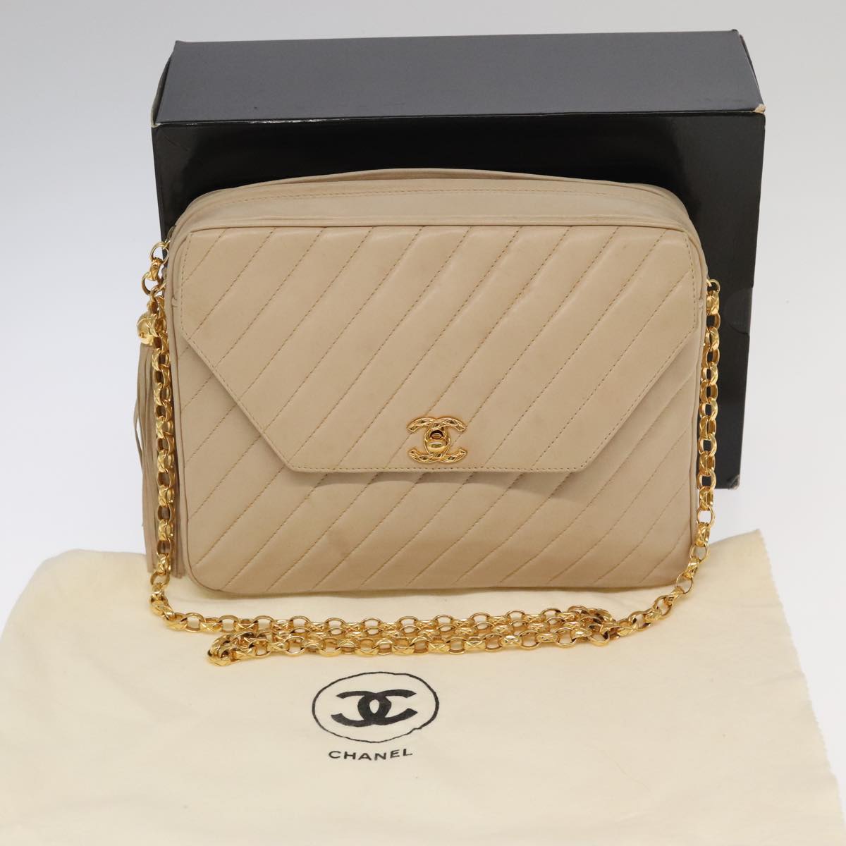 Chanel Coco Mark, Beige, Leather, shoulder