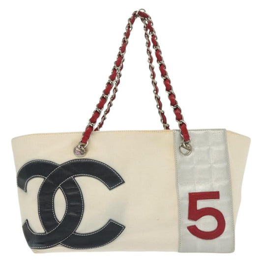 Chanel Numero 5, White, Canvas, tote