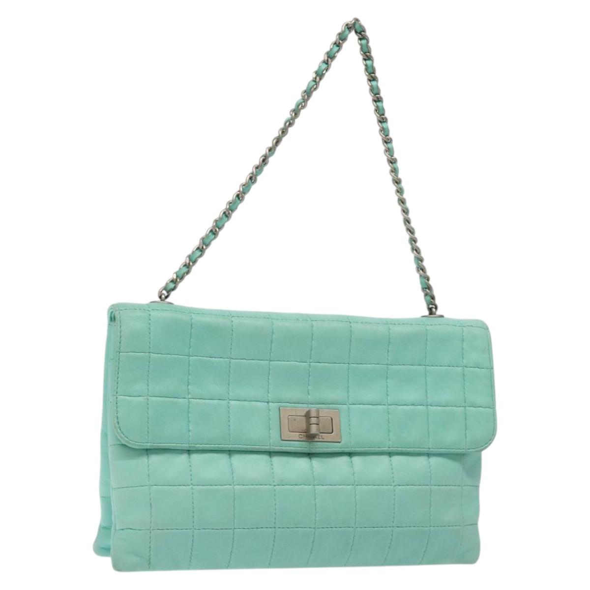 Chanel Chocolate bar, Blue, Leather, shoulder