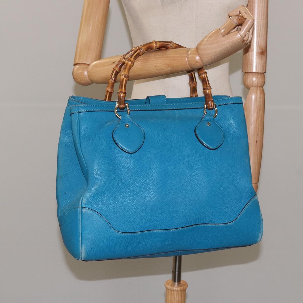 Gucci Bamboo, Blue, Leather, handbag