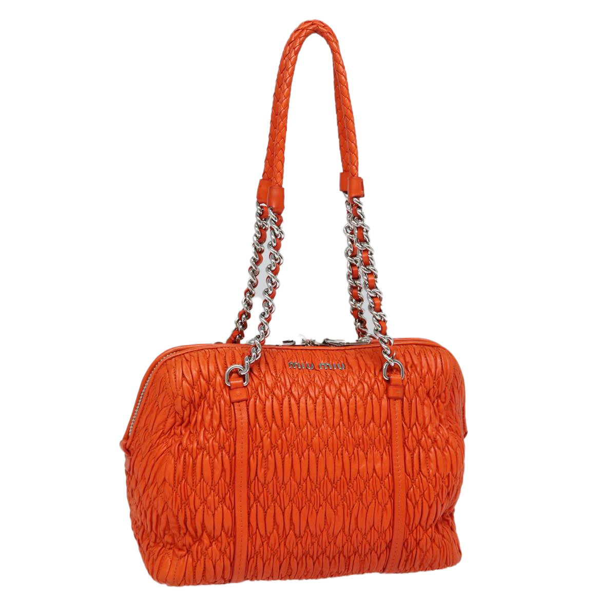 Miu Miu Matelassé, Orange, Leather, shoulder