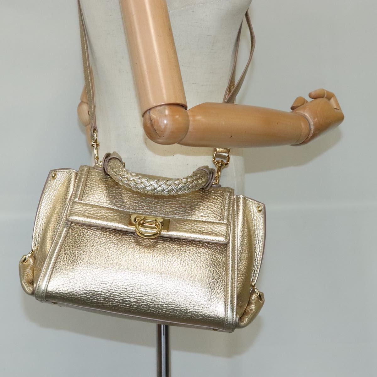 Salvatore Ferragamo Sofia, Gold, Leather, handbag