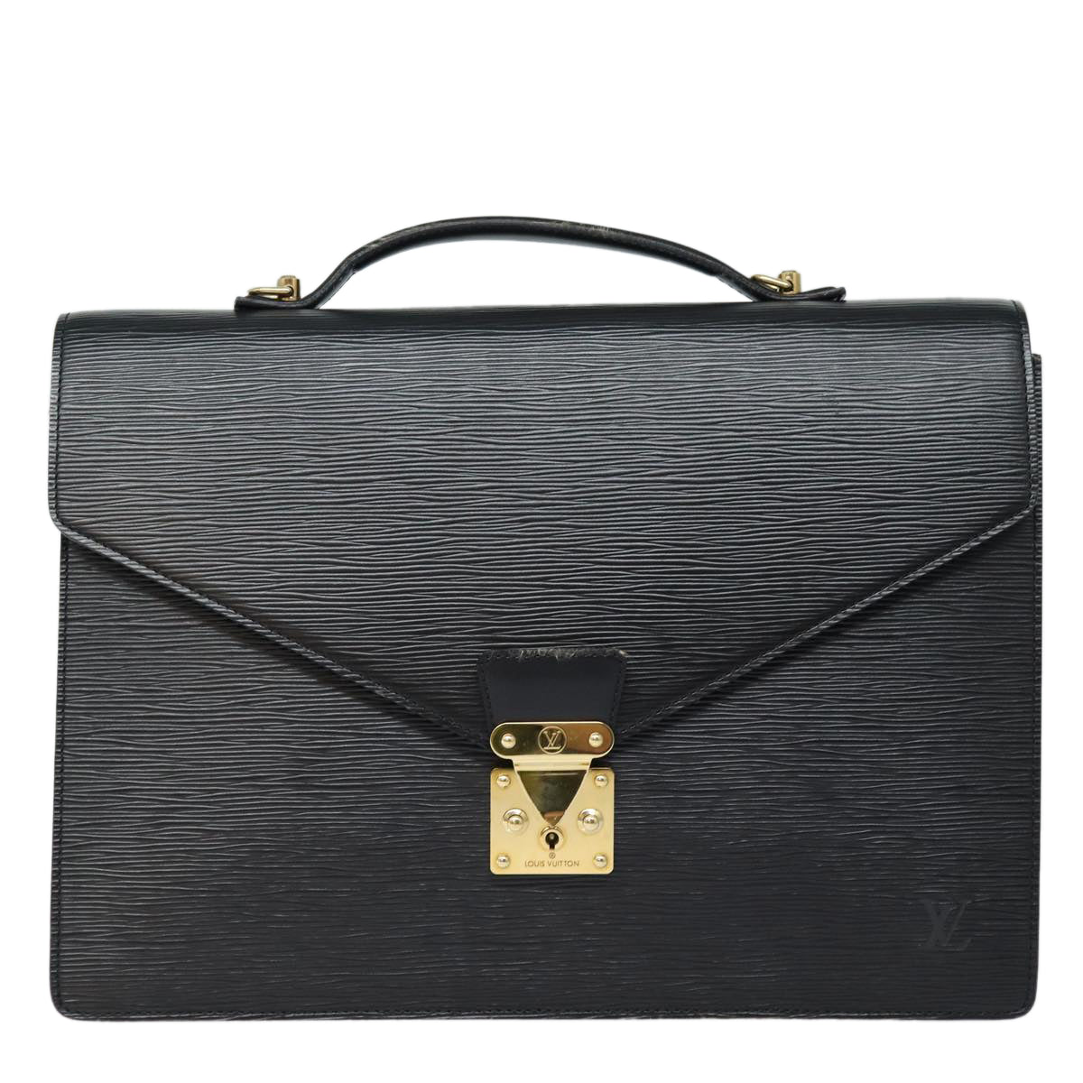 Louis Vuitton Porte Documents, Black, Leather, briefcase