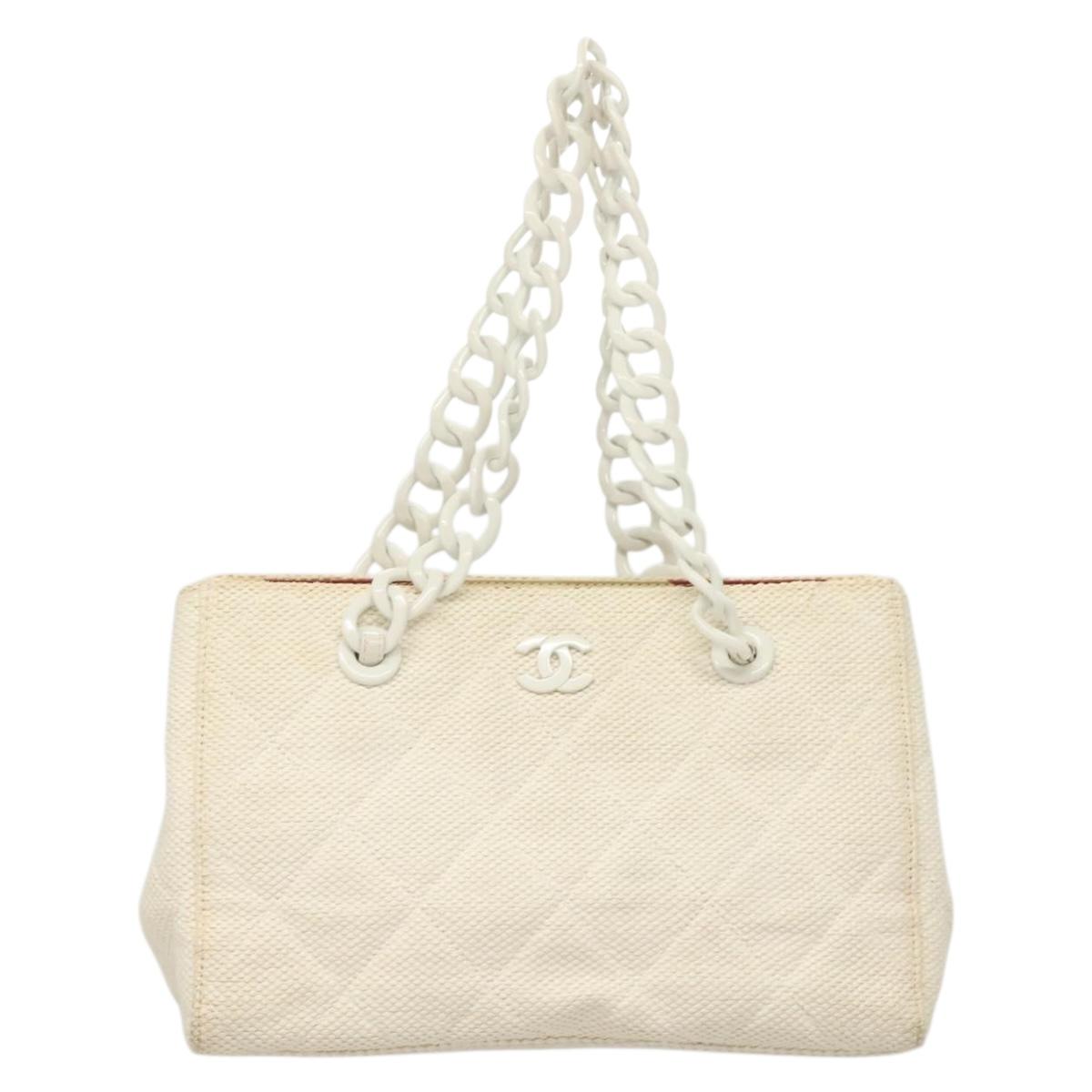 Chanel Logo CC, White, Canvas, shoulder