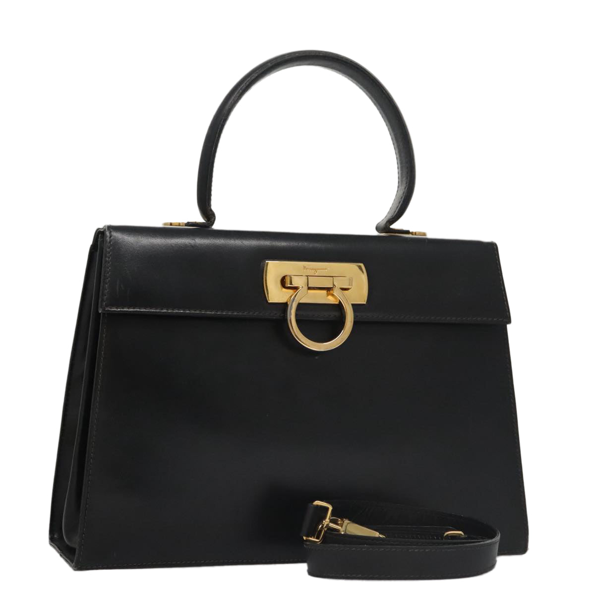 Salvatore Ferragamo Gancini, Black, Leather, handbag